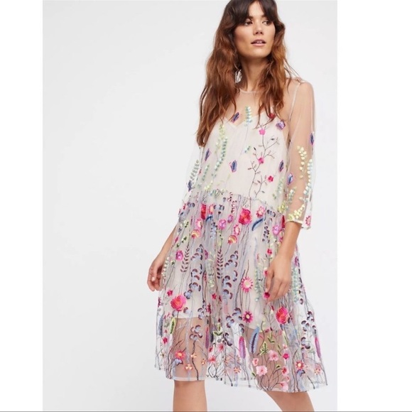 Free People Sheer Garden Colorful Tea Party Embroidered Mini Dress - Picture 1 of 6